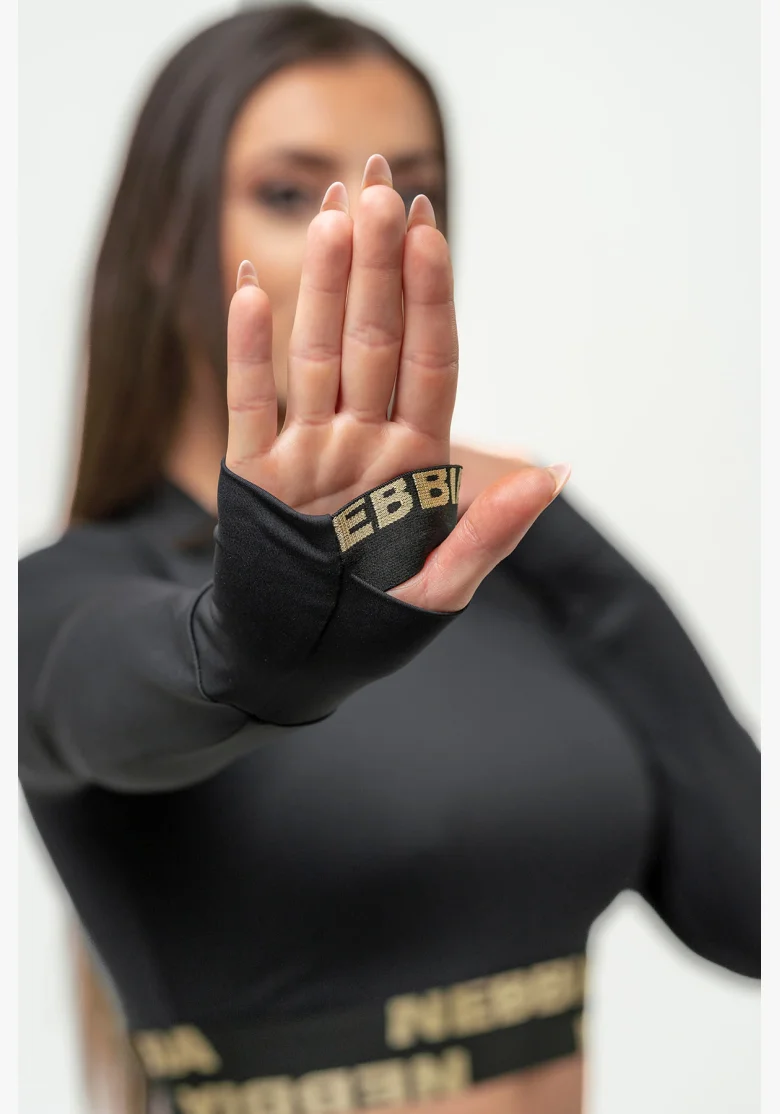 NEBBIA Dámsky crop top s dlhým rukávom INTENSE Perform gold