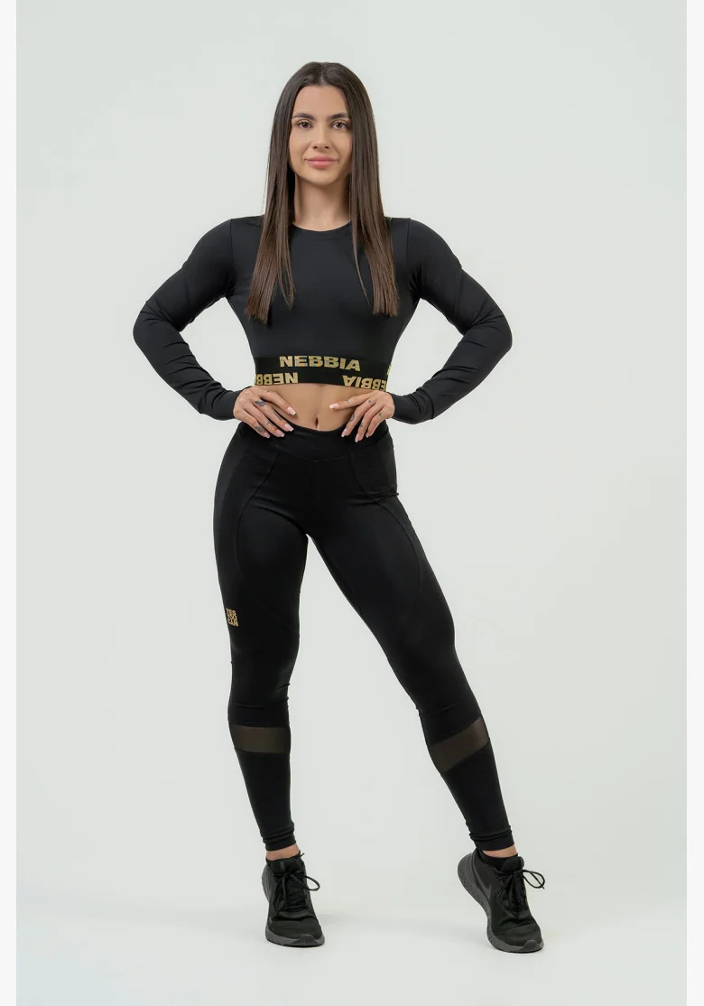 NEBBIA Dámsky crop top s dlhým rukávom INTENSE Perform gold