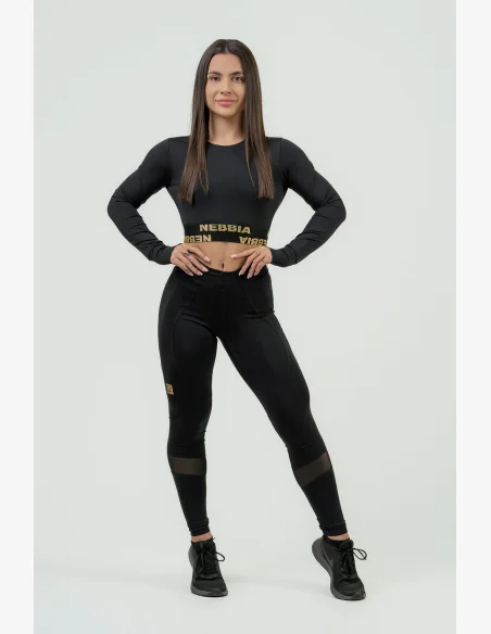 NEBBIA Dámsky crop top s dlhým rukávom INTENSE Perform gold