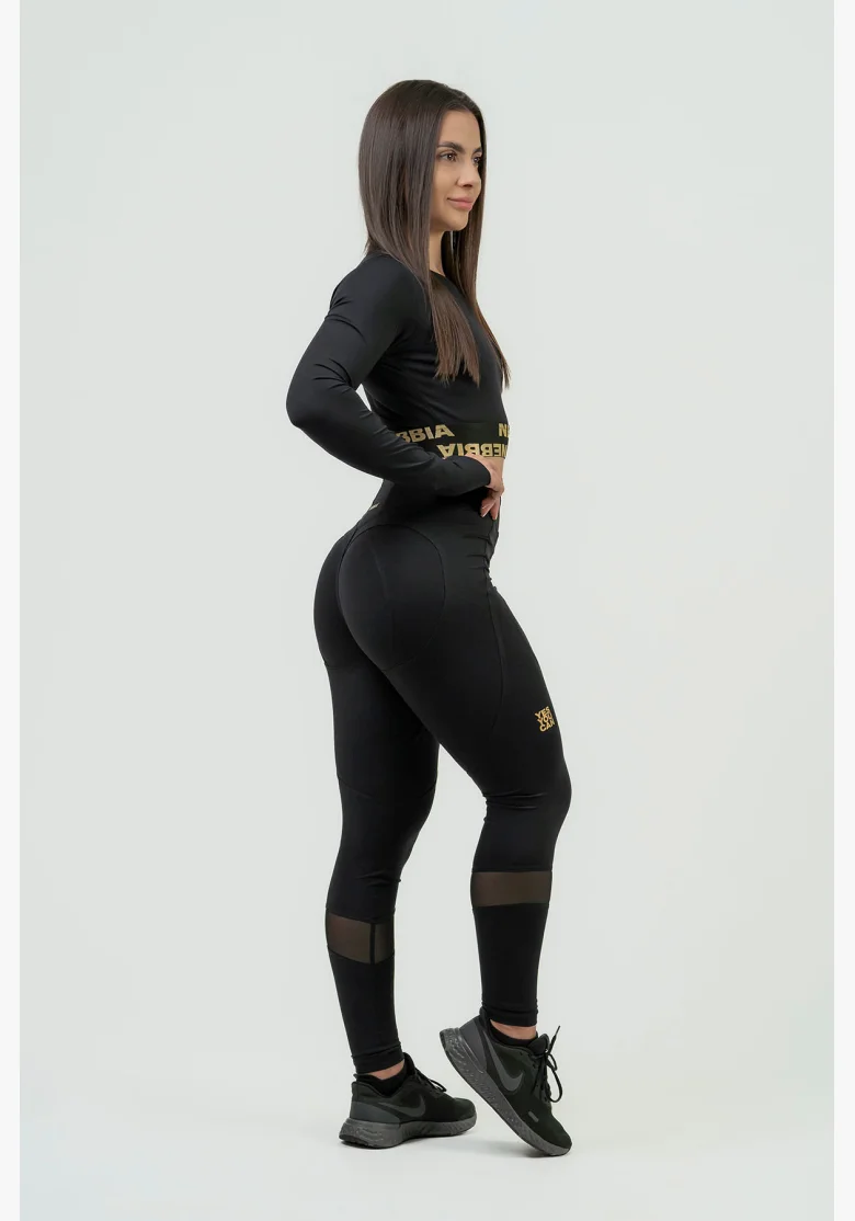 NEBBIA Dámsky crop top s dlhým rukávom INTENSE Perform gold
