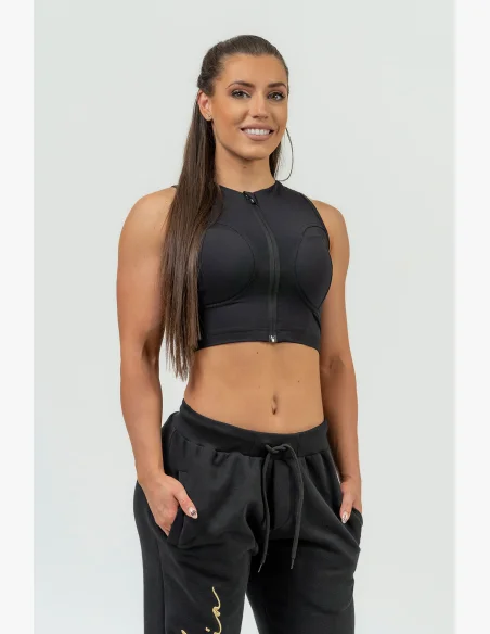 NEBBIA Dámsky crop top s vysokou podporou INTENSE Mesh čierny