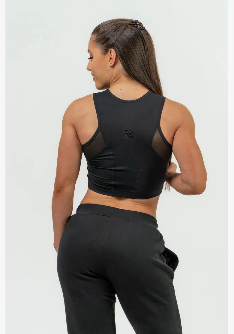 NEBBIA Dámsky crop top s vysokou podporou INTENSE Mesh čierny