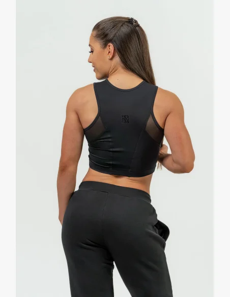 NEBBIA Dámsky crop top s vysokou podporou INTENSE Mesh čierny