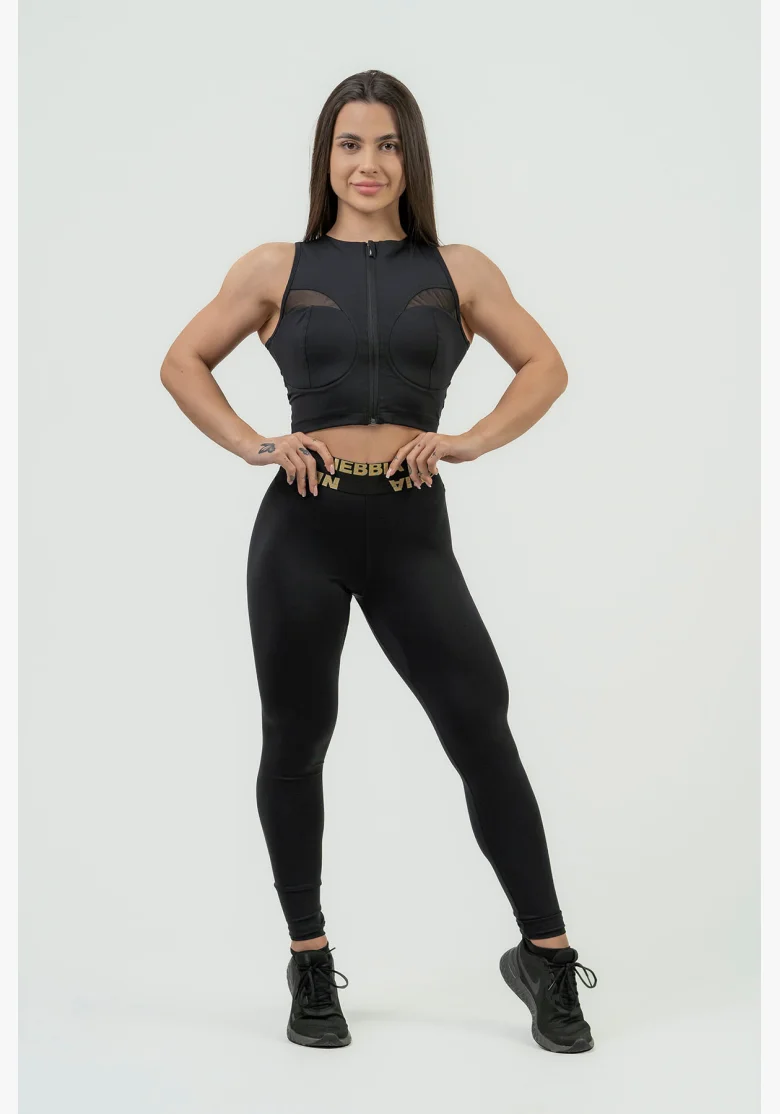 NEBBIA Dámsky crop top s vysokou podporou INTENSE Mesh čierny