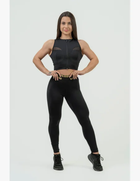 NEBBIA Dámsky crop top s vysokou podporou INTENSE Mesh čierny