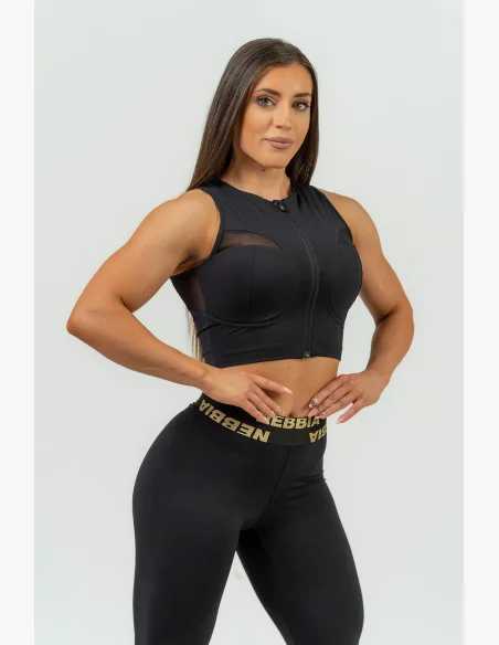 NEBBIA Dámsky crop top s vysokou podporou INTENSE Mesh gold