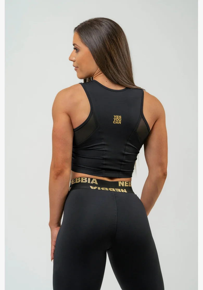 NEBBIA Dámsky crop top s vysokou podporou INTENSE Mesh gold