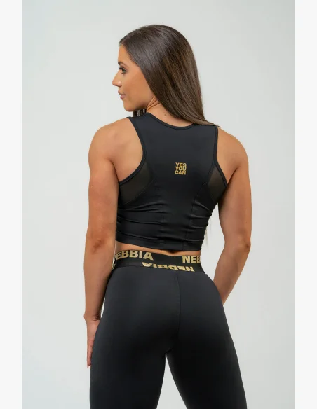 NEBBIA Dámsky crop top s vysokou podporou INTENSE Mesh gold