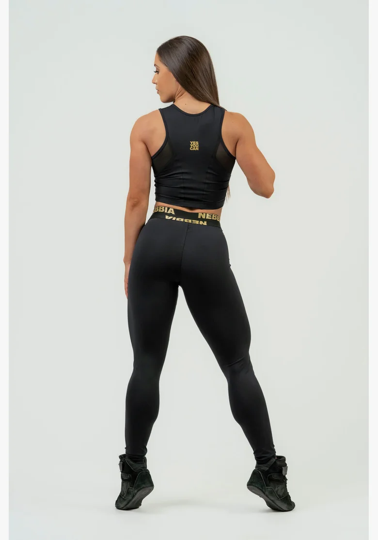 NEBBIA Dámsky crop top s vysokou podporou INTENSE Mesh gold