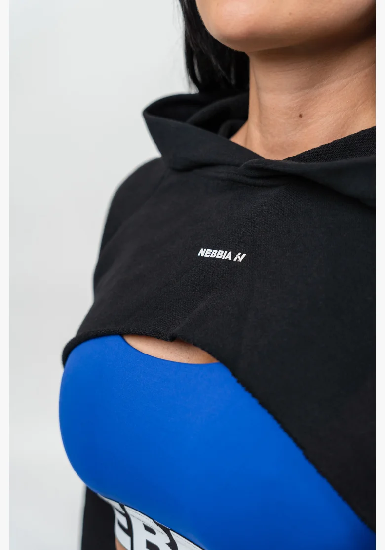 NEBBIA Crop mikina s dlhým rukávom a kapucňou GYM TIME čierna
