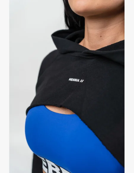 NEBBIA Crop mikina s dlhým rukávom a kapucňou GYM TIME čierna