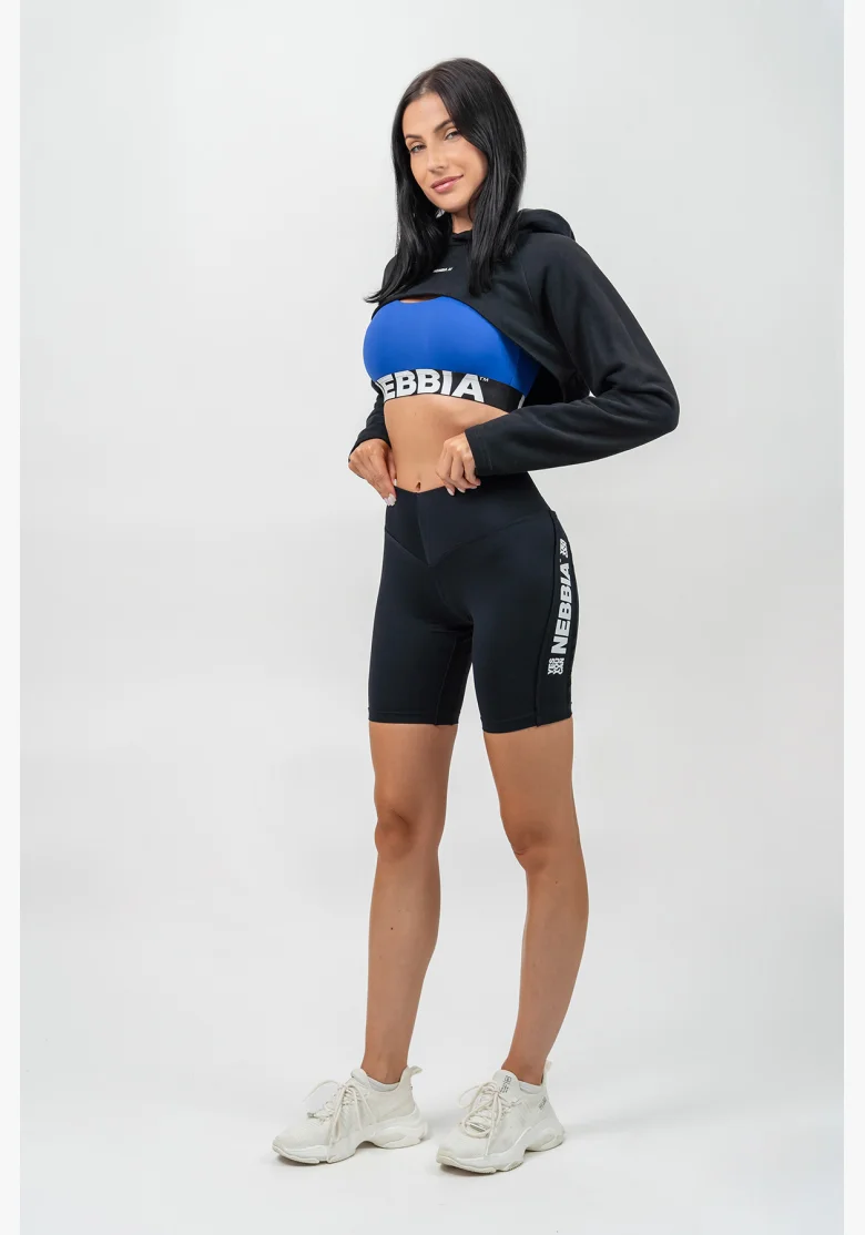 NEBBIA Crop mikina s dlhým rukávom a kapucňou GYM TIME čierna