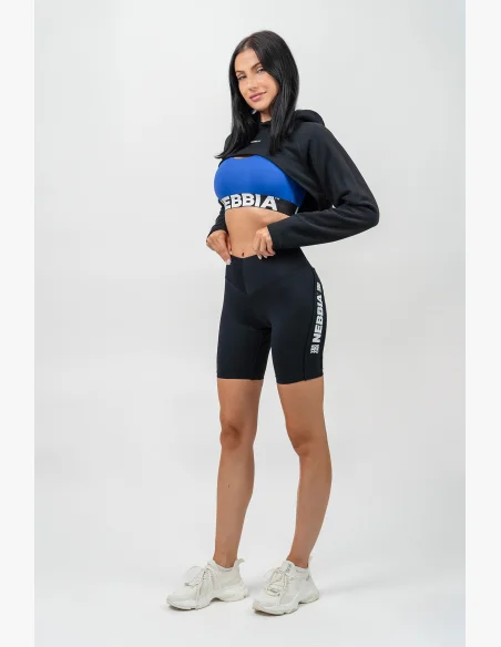 NEBBIA Crop mikina s dlhým rukávom a kapucňou GYM TIME čierna