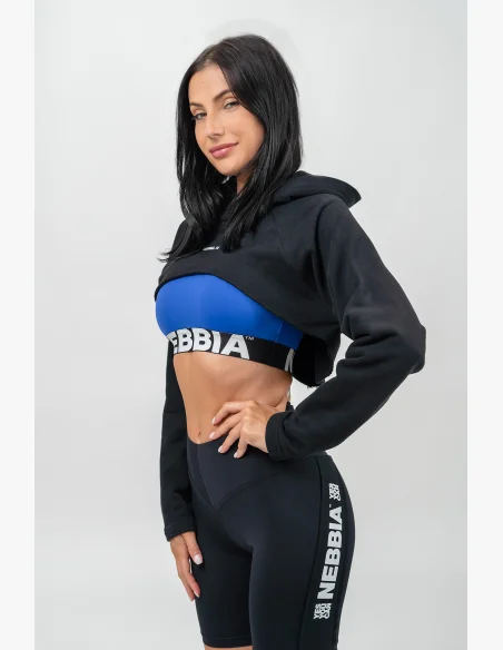 NEBBIA Crop mikina s dlhým rukávom a kapucňou GYM TIME čierna