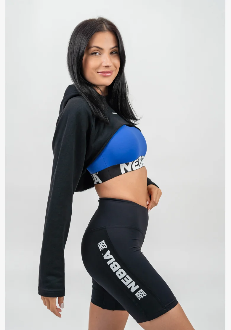 NEBBIA Crop mikina s dlhým rukávom a kapucňou GYM TIME čierna