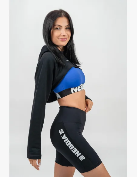 NEBBIA Crop mikina s dlhým rukávom a kapucňou GYM TIME čierna