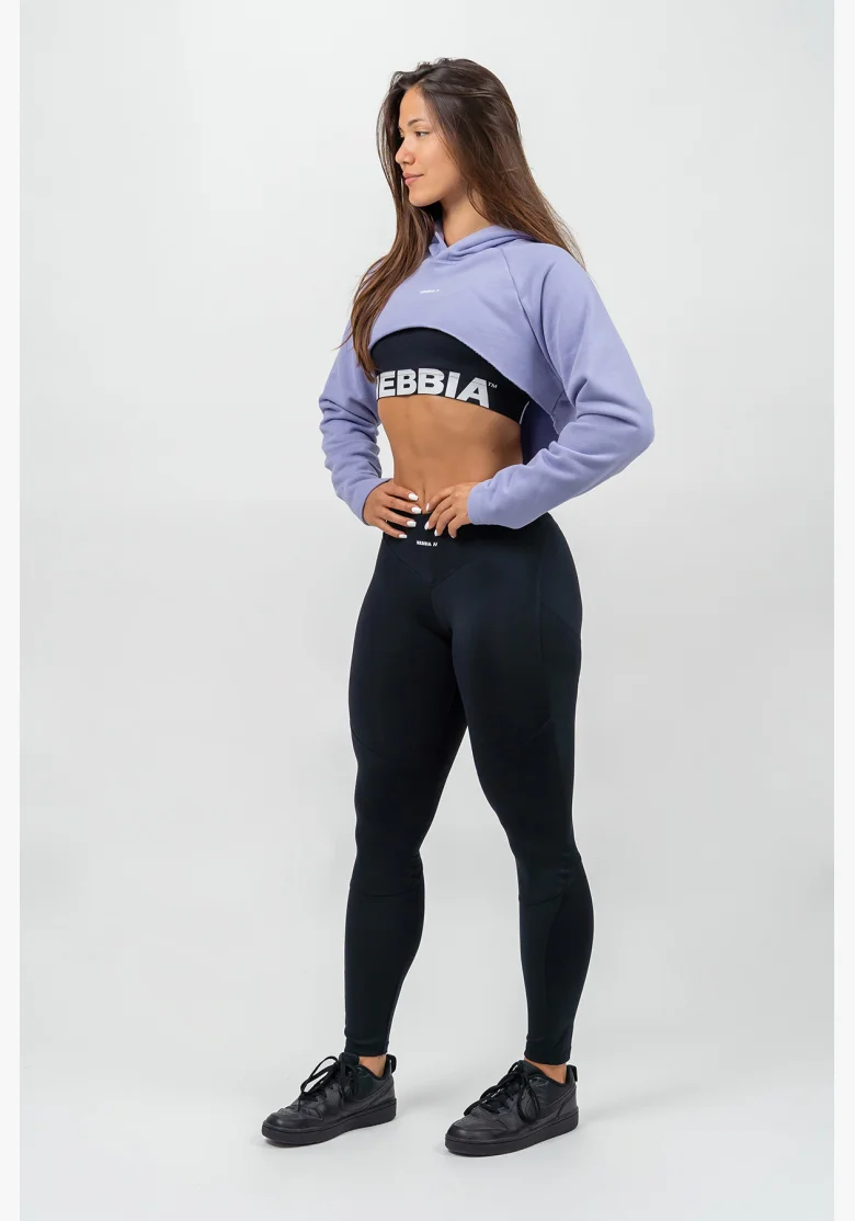 NEBBIA Crop mikina s dlhým rukávom a kapucňou GYM TIME fialová