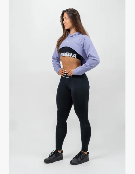 NEBBIA Crop mikina s dlhým rukávom a kapucňou GYM TIME fialová