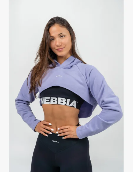 NEBBIA Crop mikina s dlhým rukávom a kapucňou GYM TIME fialová