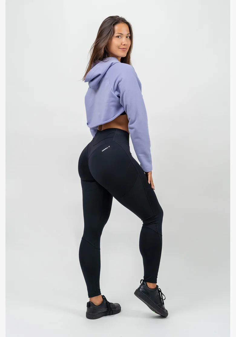 NEBBIA Crop mikina s dlhým rukávom a kapucňou GYM TIME fialová