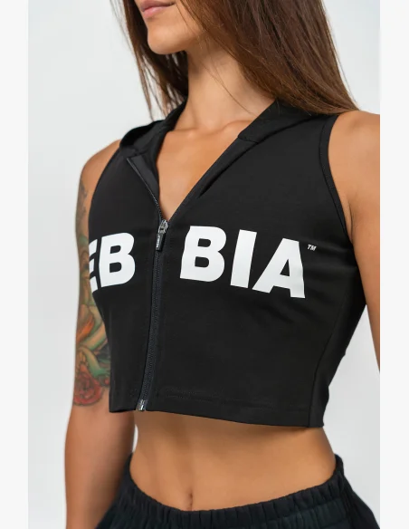 NEBBIA Crop mikina bez rukávov MUSCLE MOMMY čierna