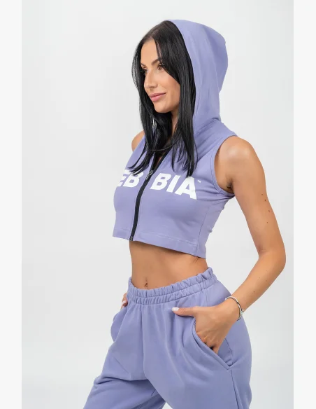 NEBBIA Crop mikina bez rukávov MUSCLE MOMMY fialová