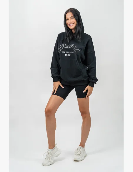 NEBBIA Oversize mikina s kapucí GYM RAT čierna