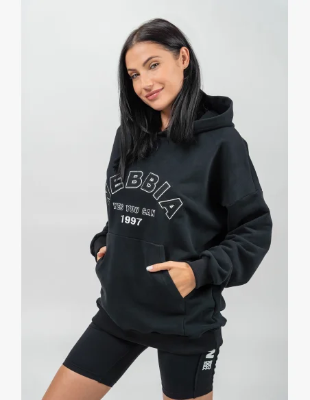 NEBBIA Oversize mikina s kapucí GYM RAT čierna