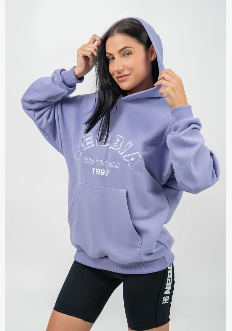 NEBBIA Oversize mikina s kapucí GYM RAT fialová