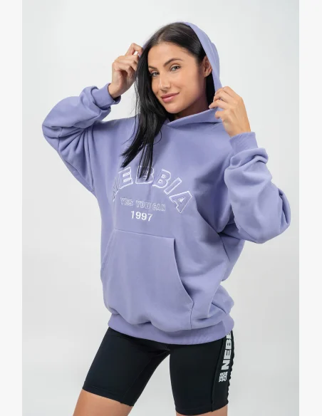 NEBBIA Oversize mikina s kapucí GYM RAT fialová
