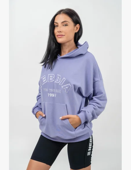 NEBBIA Oversize mikina s kapucí GYM RAT fialová