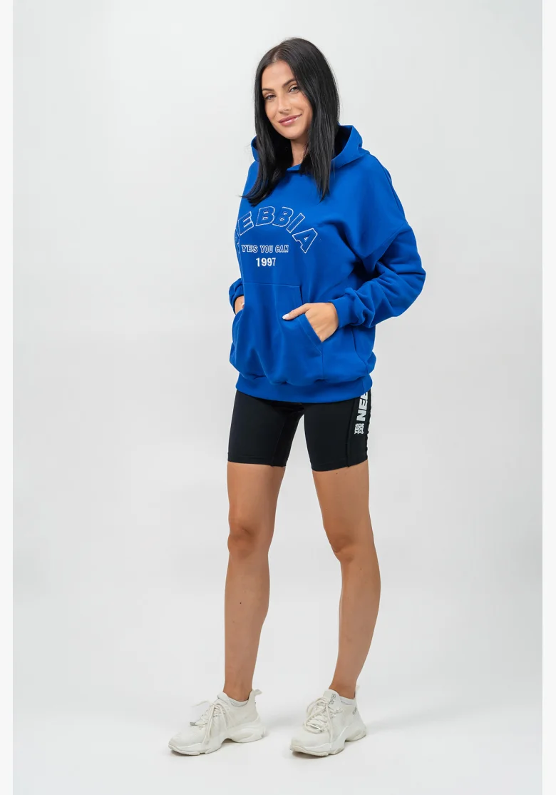NEBBIA Oversize mikina s kapucňou GYM RAT modrá