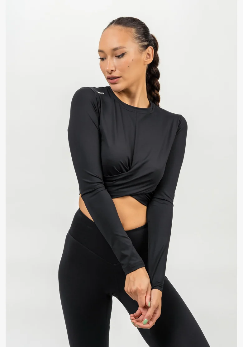 NEBBIA Crop top s dlhým rukávom ELEVATED čierna