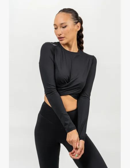 NEBBIA Crop top s dlhým rukávom ELEVATED čierna