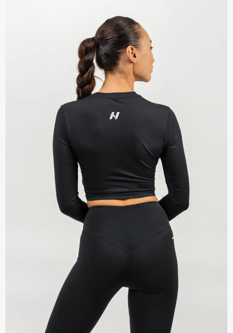 NEBBIA Crop top s dlhým rukávom ELEVATED čierna