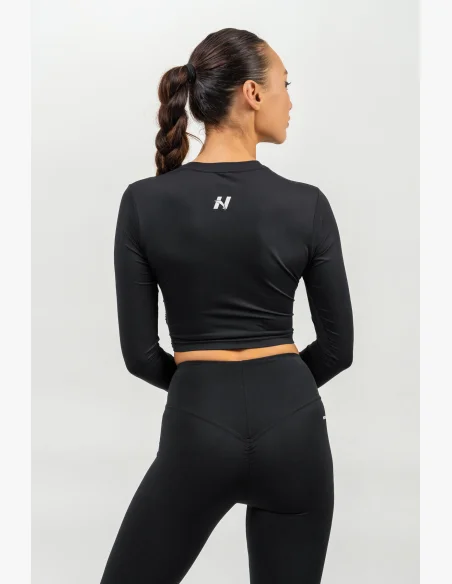 NEBBIA Crop top s dlhým rukávom ELEVATED čierna