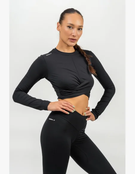NEBBIA Crop top s dlhým rukávom ELEVATED čierna