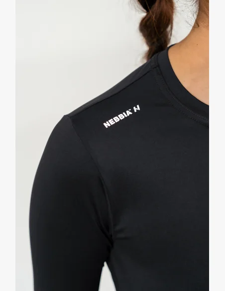 NEBBIA Crop top s dlhým rukávom ELEVATED čierna