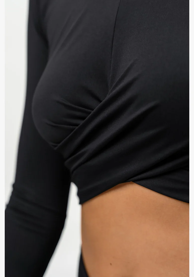 NEBBIA Crop top s dlhým rukávom ELEVATED čierna