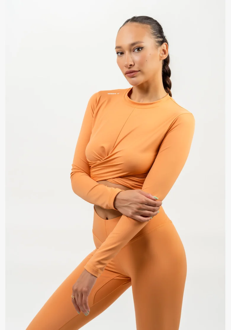 NEBBIA Crop top s dlhým rukávom ELEVATED oranžová