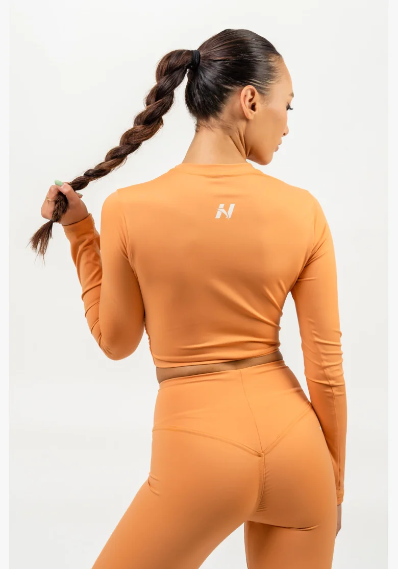 NEBBIA Crop top s dlhým rukávom ELEVATED oranžová