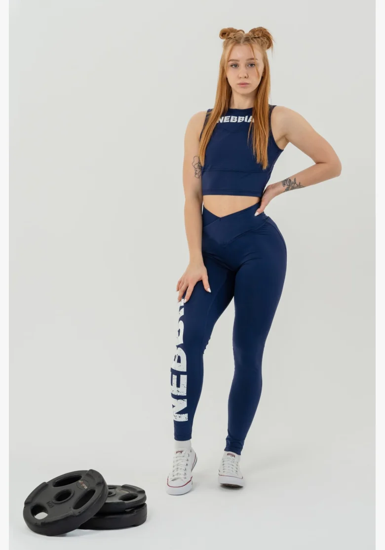 NEBBIA Fitness legíny s vysokým pásom GLUTE CHECK modré