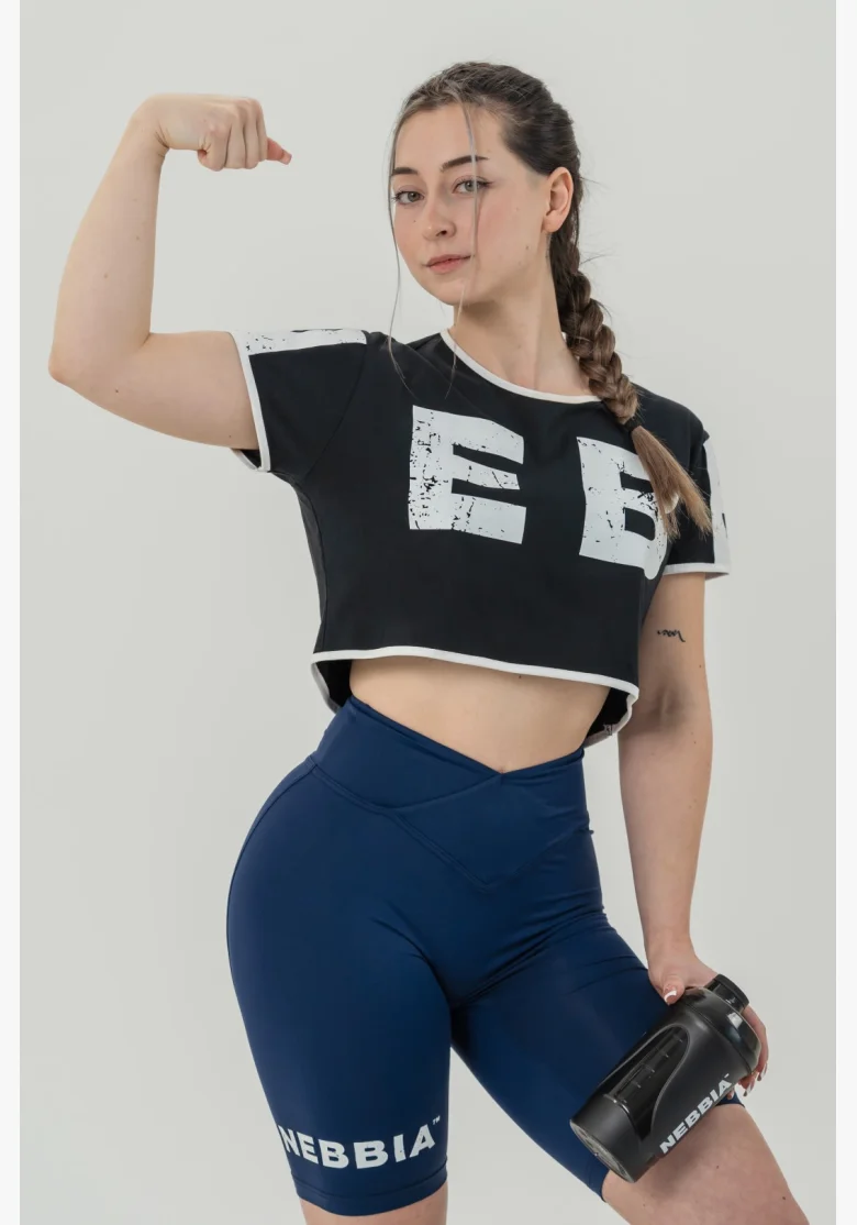 NEBBIA Crop top tričko GAME ON čierne