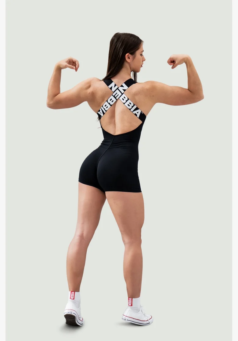 NEBBIA Športový overal krátky 5″ GYM RAT čierny