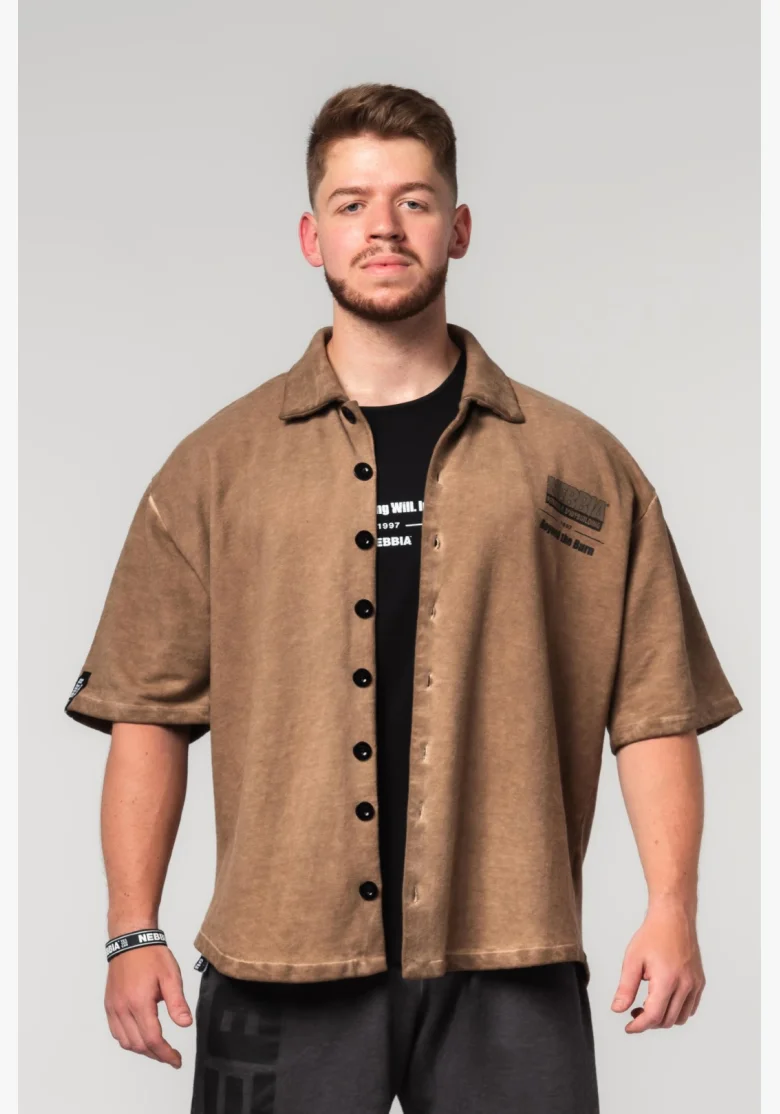 NEBBIA Washed-off oversized košeľa 90s THROWBACK svetlo hnedá