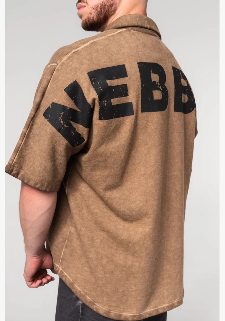 NEBBIA Washed-off oversized košeľa 90s THROWBACK svetlo hnedá