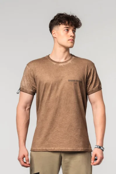 NEBBIA • NEBBIA Oprané bavlnené tričko MAX OUT hnedé • Nebshop.sk