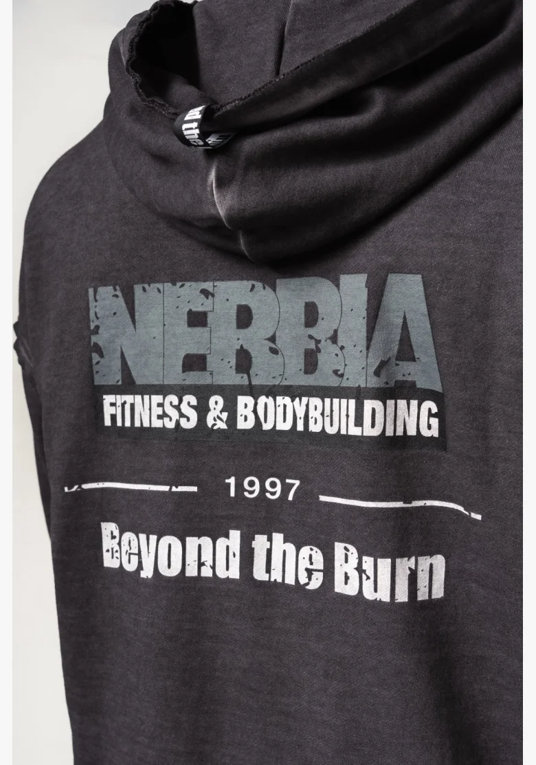 NEBBIA Mikina na zips GYM BRO čierna s efektom vyblednutia