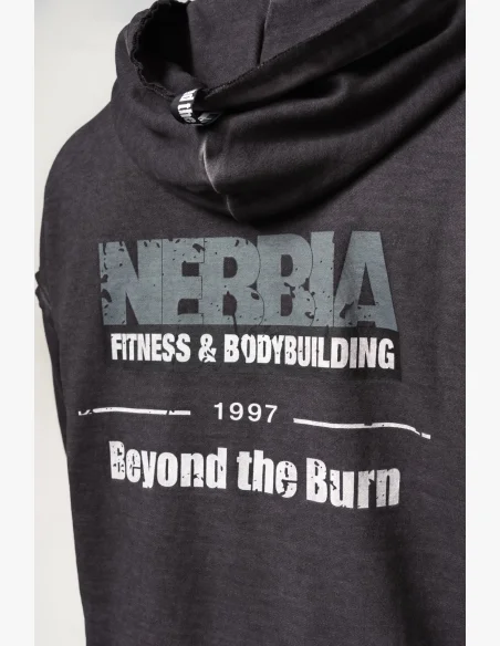 NEBBIA Mikina na zips GYM BRO čierna s efektom vyblednutia