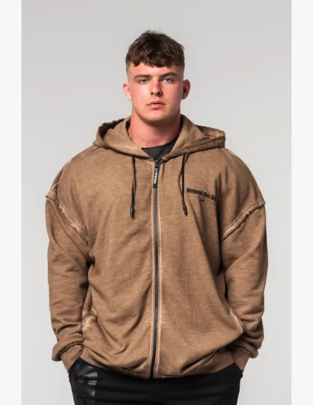 NEBBIA Opraná mikina na zips GYM BRO hnedá